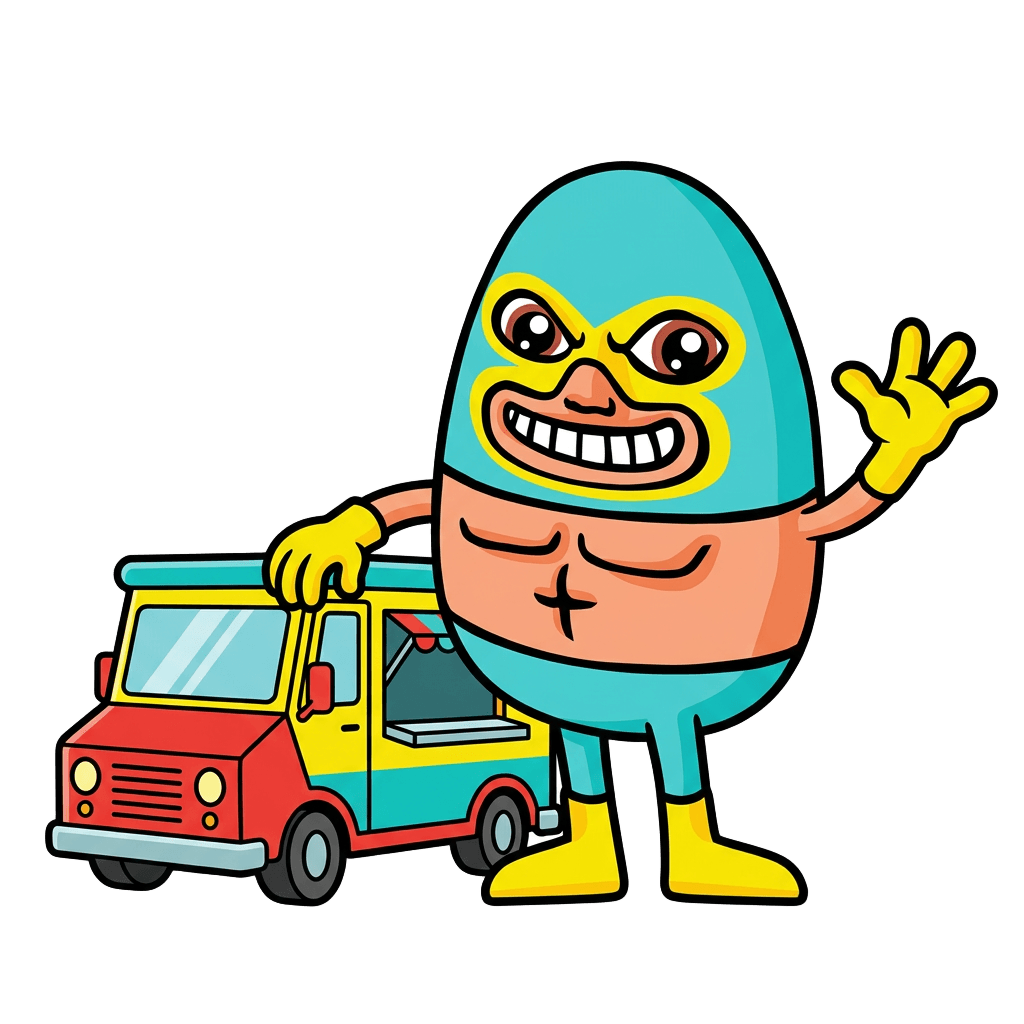Paco Taco welcoming visitors beside a colorful food truck