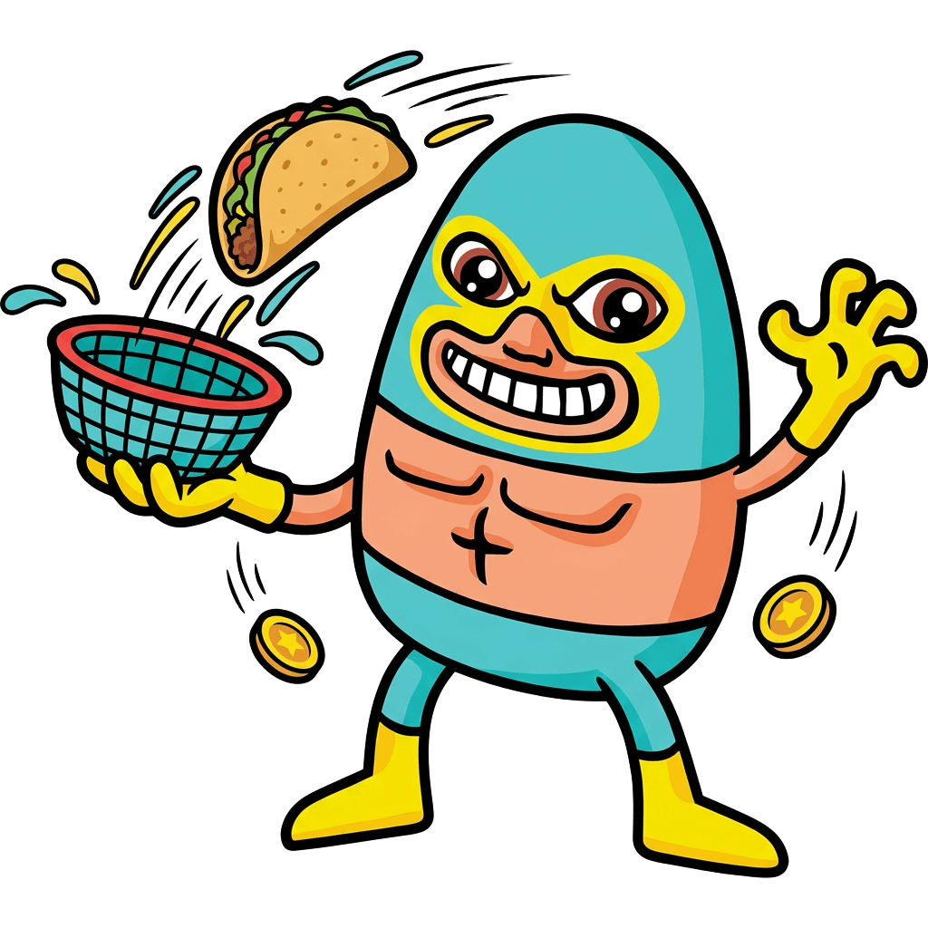 Paco Taco competing in a taco-catching arcade game