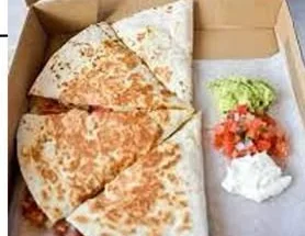 Quesadilla in a takeaway container from the Taco Libre menu artwork